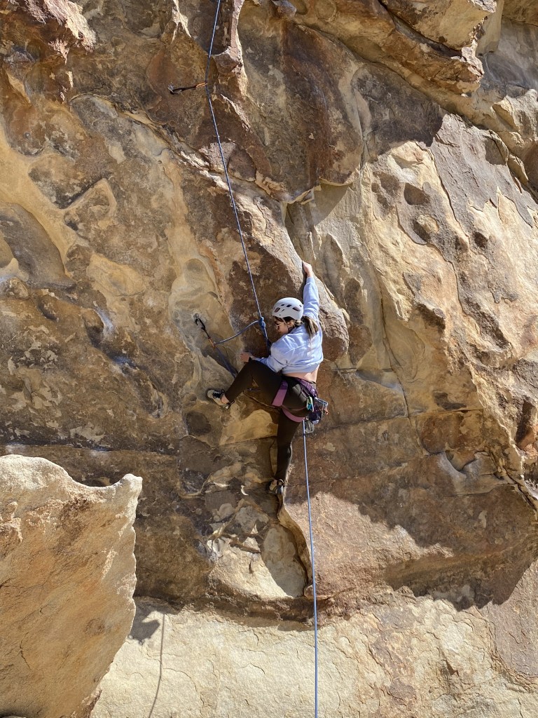 woman climbing at a rock wall