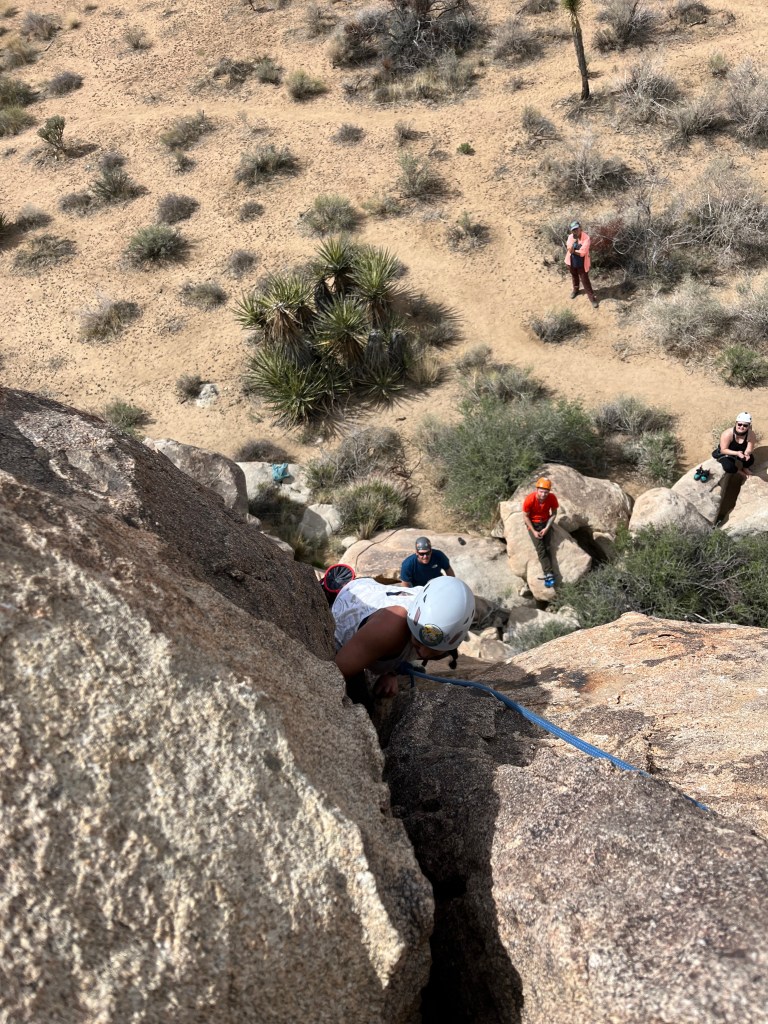 group of people rock climbing