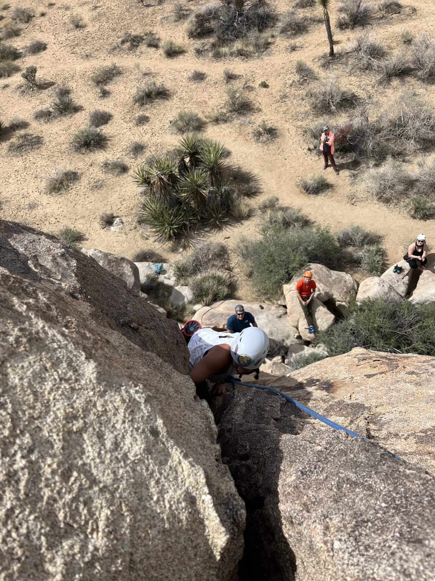 group of people rock climbing