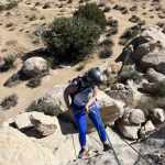 a woman rock climbing in Joshua Tree